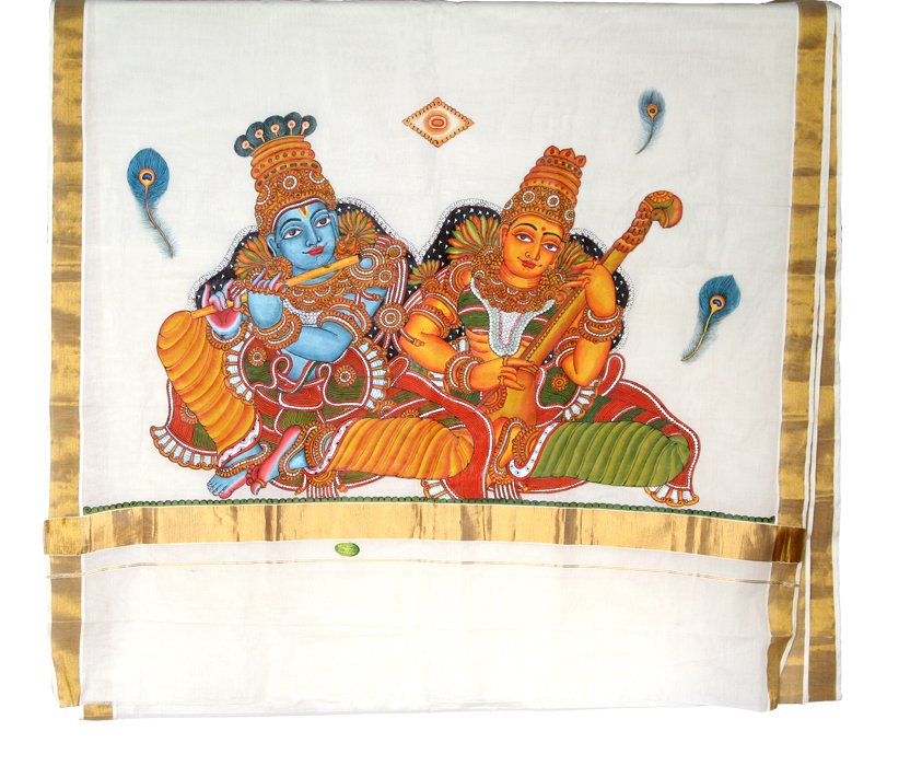 Radha Krishna Mural Saree